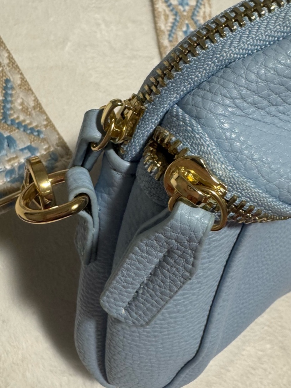 Boho Stylish Light Blue Crossbody Bag with Patterned Strap baby blue color - Picture 4 of 8